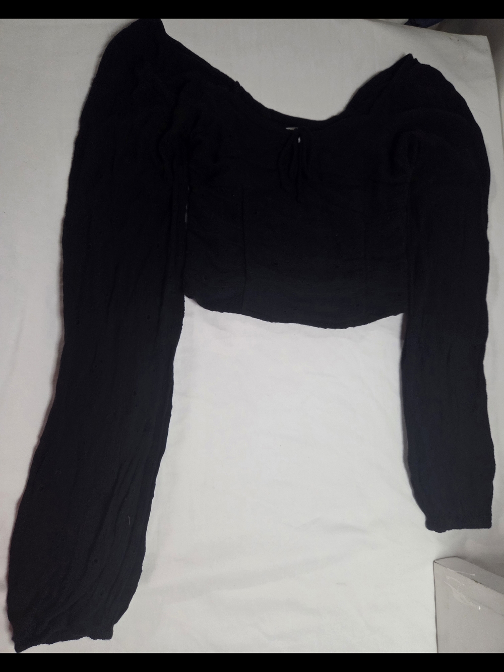 Hollister Black Long-Sleeve Cropped Peasant Top